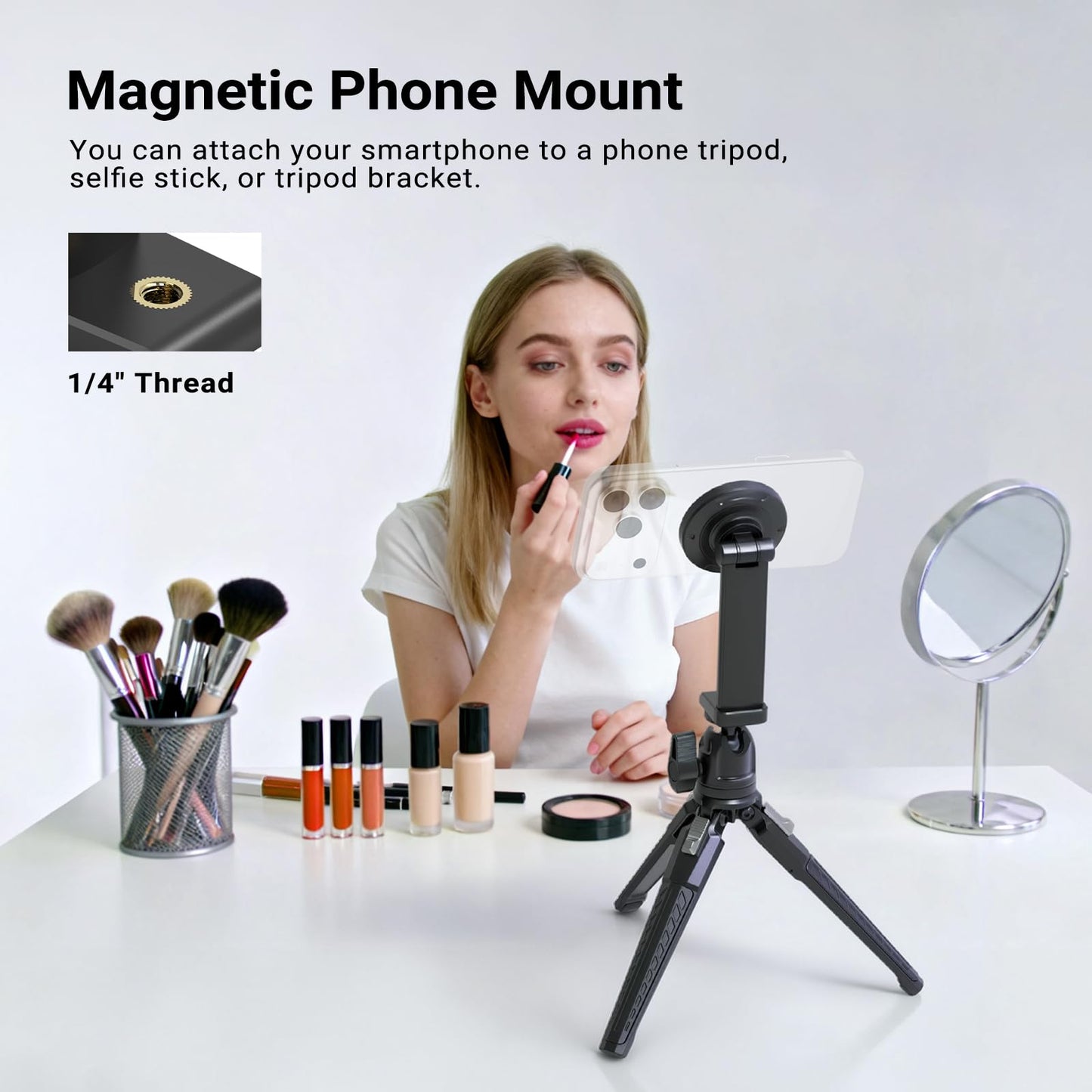 NEEWER Entry Level Version Magnetic Phone Holder Tripod Mount Adapter, 360° Compact Lightweight Portable Compatible with MagSafe iPhone Samsung