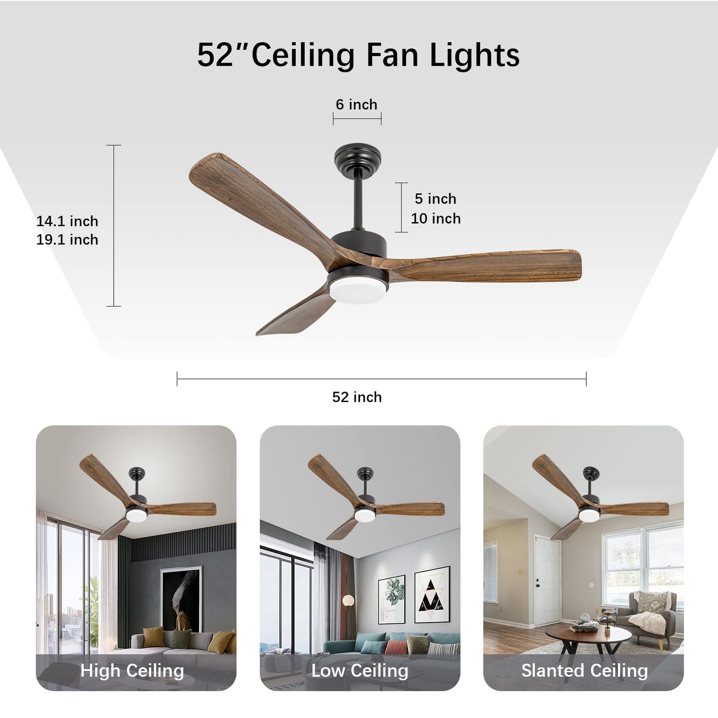 revoici 52" Solid Amber Wood Ceiling Fans with Lights and Remote Control
