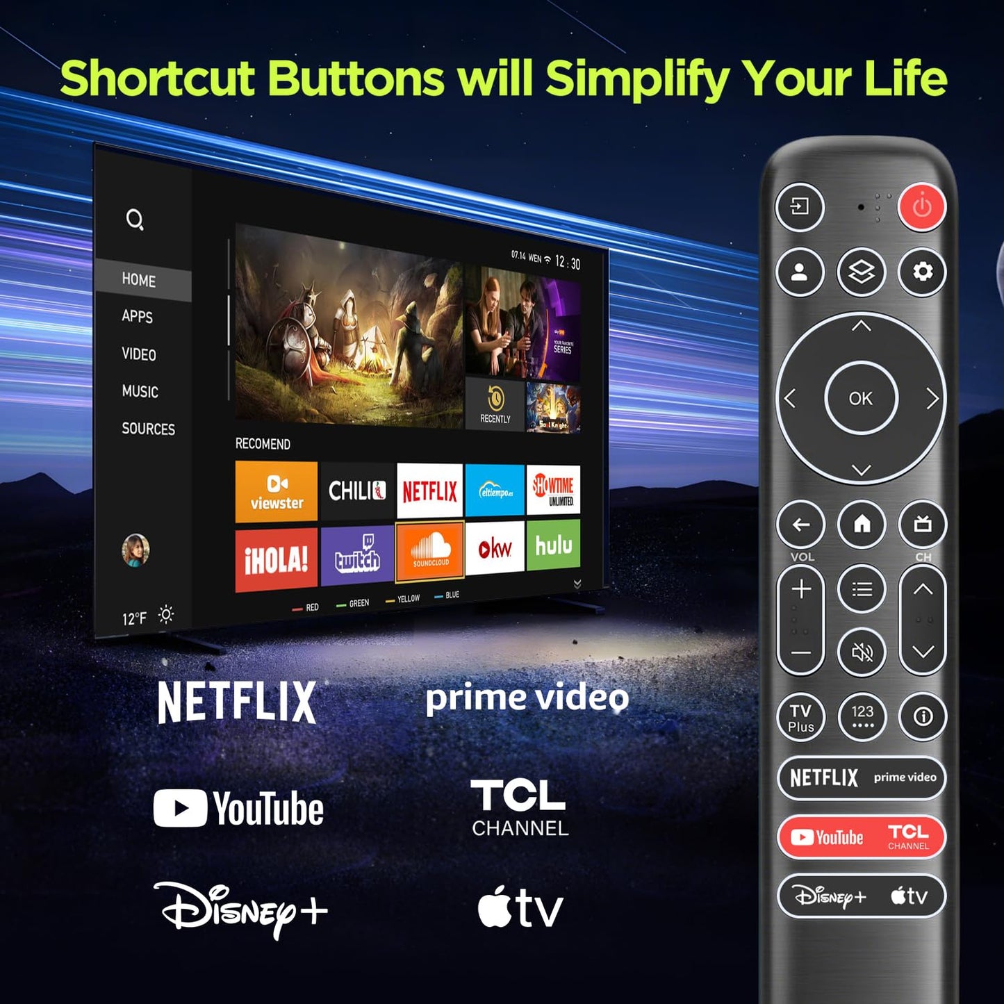 Replacement Backlit Remote Control for TCL Google Smart TV, for TCL 4K UHD LED QLED MiniLED Smart TVs (with Buttons Lighting Up)