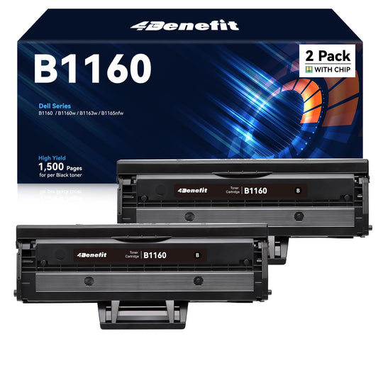 4Benefit Replacement Compatible Toner Cartridge Replacement for Dell B1160 Laser Printer B1163w, B1165nfw, B1160, B1160W (2-Pack)