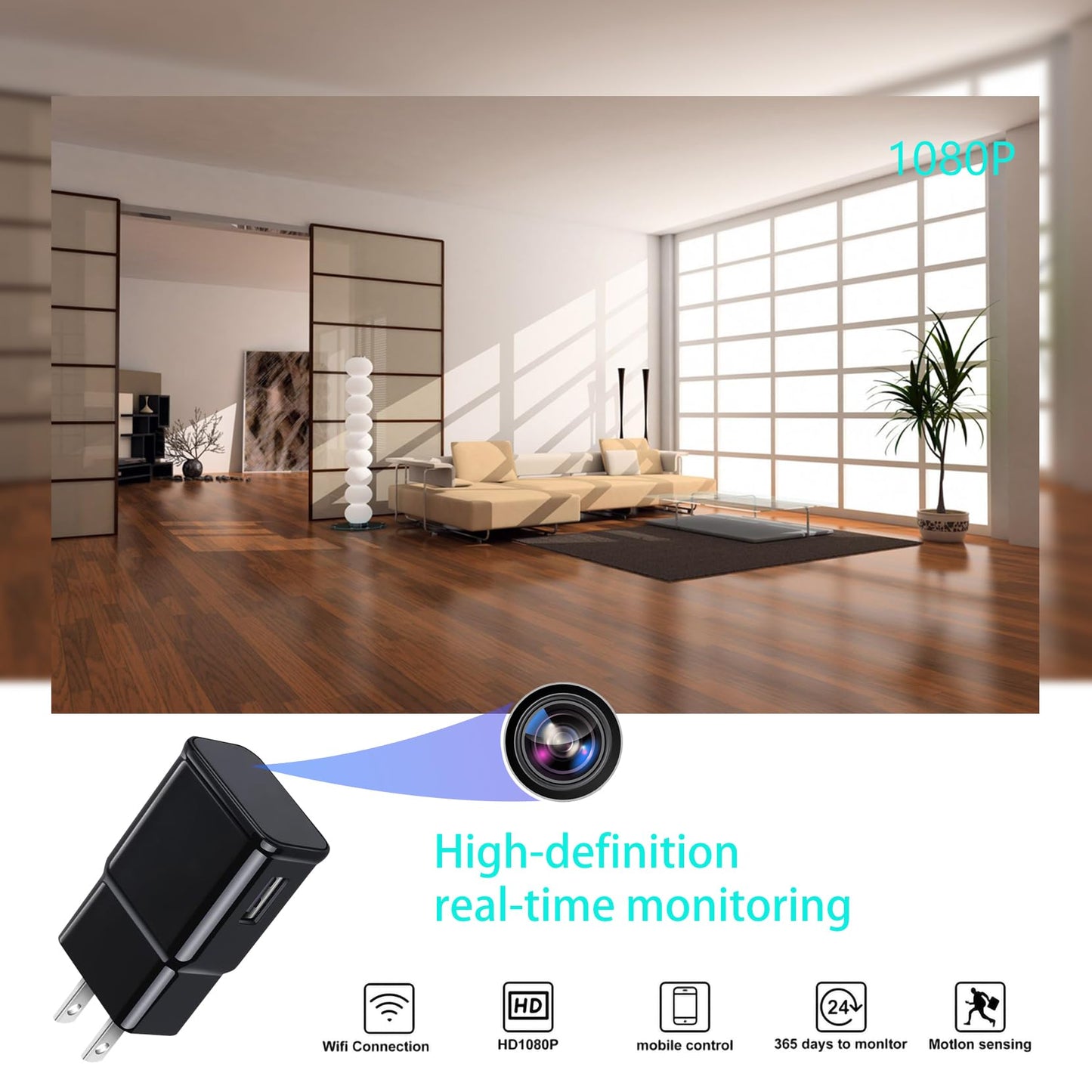 ZHOLIRNI Security Camera Charger ?1080P Indoor Surveillance Camera with Night Vision and Motion Detection?USB Charger Camera for Indoor Home,Business