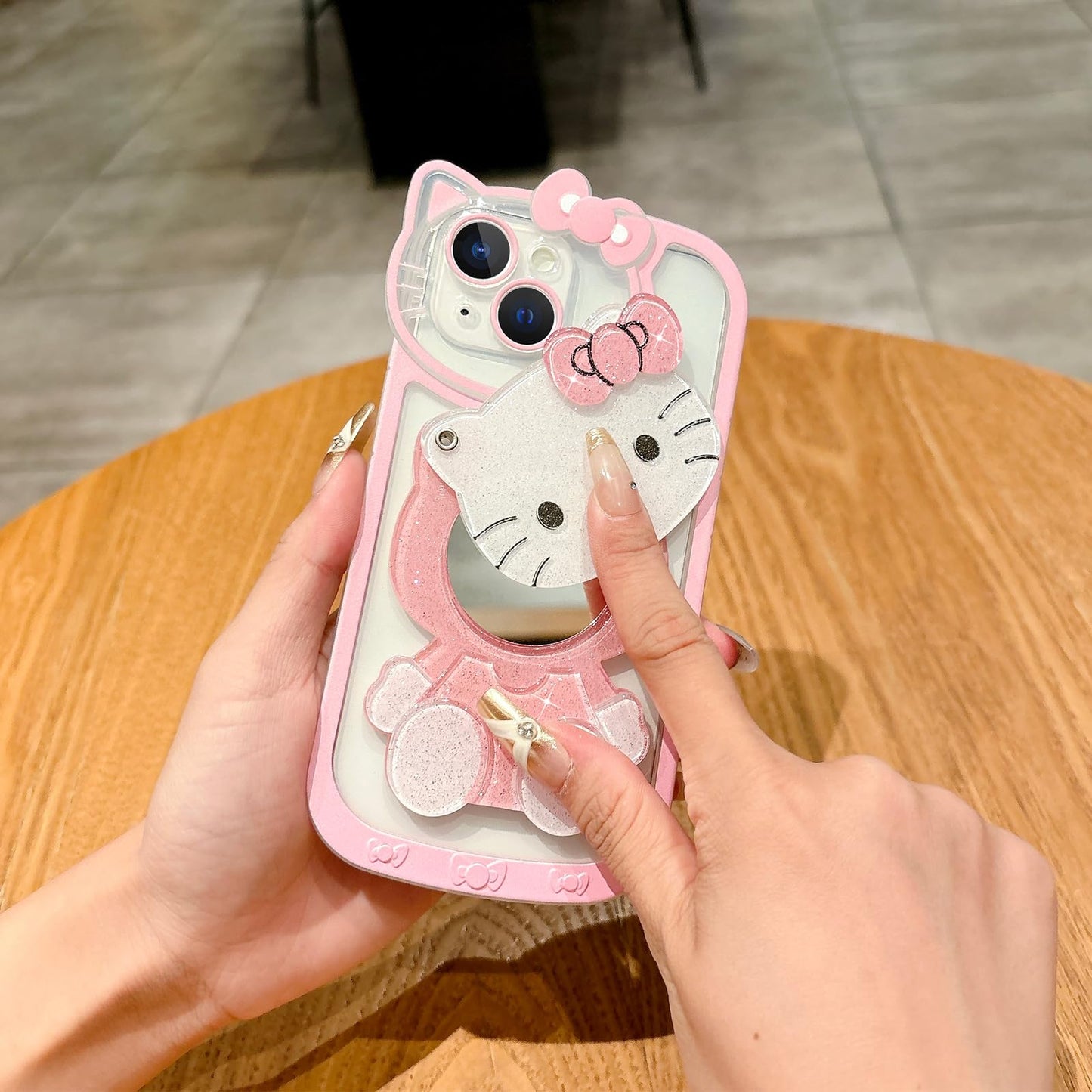 Steuscey for iPhone 14 Cute Cartoon Case, 3D Bow Funny Kawaii Cartoon Cat Case with Mini Makeup Mirror for Girls Women Soft Silicone Clear Shockproof