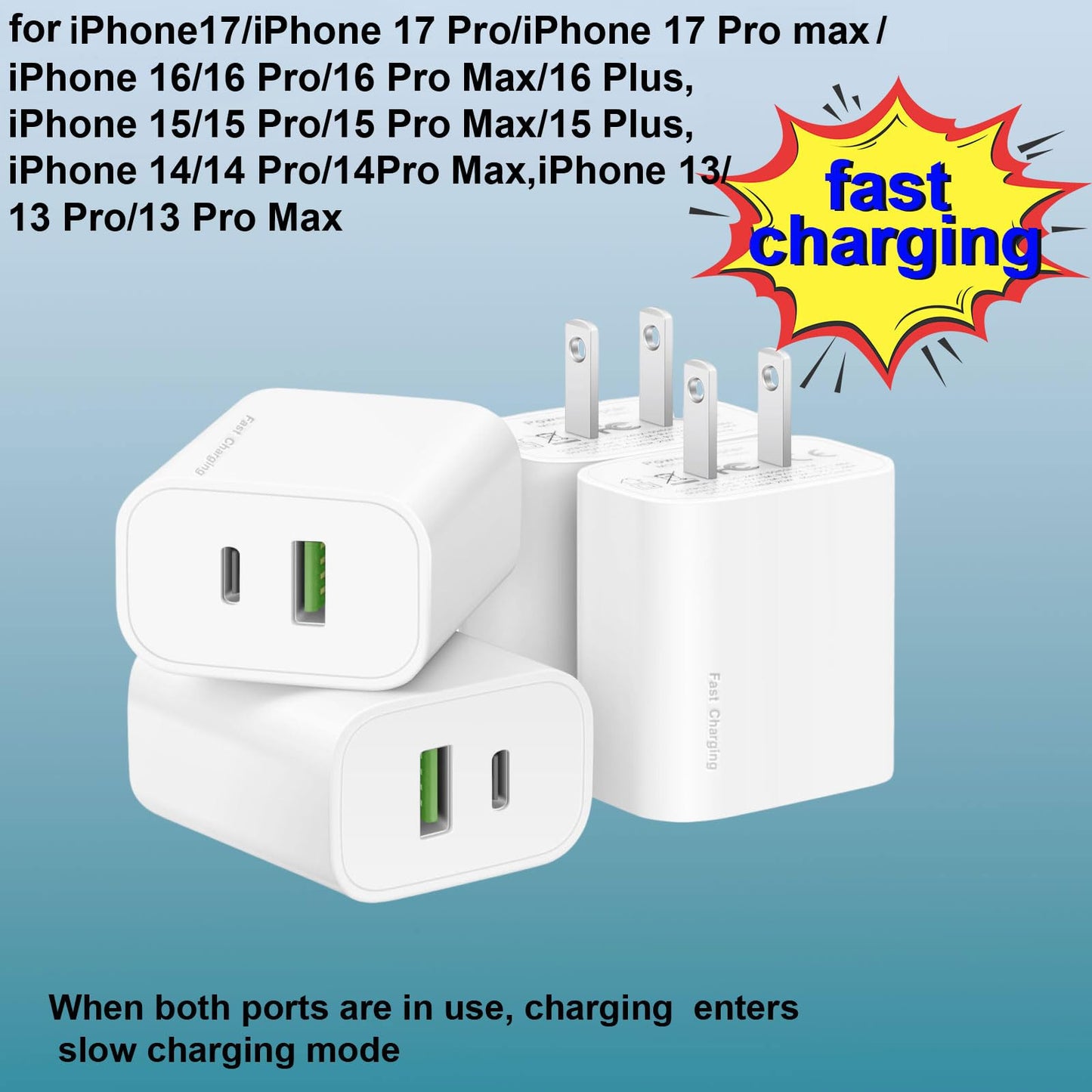 4 Pack USB C Charger Block,20W USB-C & USB-A Port Charger?for i Phone 17/16/15/14/13/12/11/X/8, i Pad and More