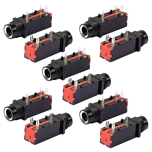 uxcell 10 Pcs 6.35mm 1/4 Inch 3Pin Mono Jack Panel Mount PCB Connectors, Metal 6.35mm Headphone Socket Audio Stereo Connector, Silver Tone Black