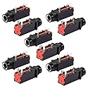 uxcell 10 Pcs 6.35mm 1/4 Inch 3Pin Mono Jack Panel Mount PCB Connectors, Metal 6.35mm Headphone Socket Audio Stereo Connector, Silver Tone Black