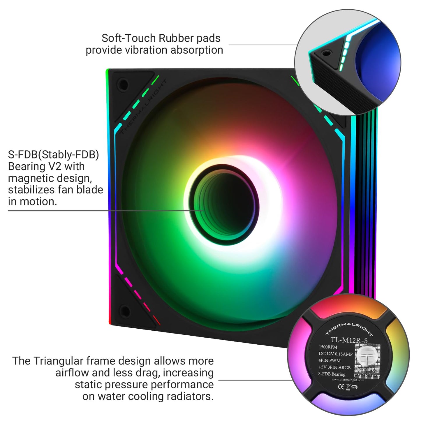 Thermalright TL-M12R-S CPU ARGB Fan 120mm Case Cooler Fan ARGB, 4pin PWM Connector Silent Computer Fan with S-FDB Bearing,Desktop Cooling (TL-M12R-S)