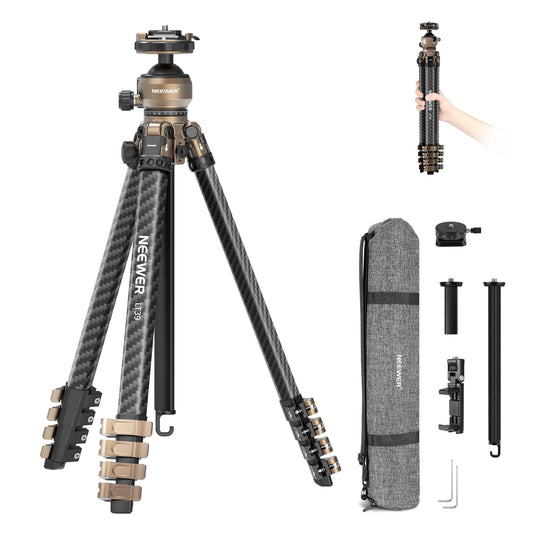 NEEWER LITETRIP Carbon Fiber Travel Tripod with Pan Tilt Low Profile Ball Head,62.4" Arca Type DSLR Camera Phone Holder Stand Compatible with PD V3
