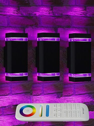 iYogaled Up and Down Outdoor Wall Lights, Mi.Light Remote Control Warm White 1000lm Color Changing RGB-CCT Outdoor Wall Light IP65,Smart Light Bulb