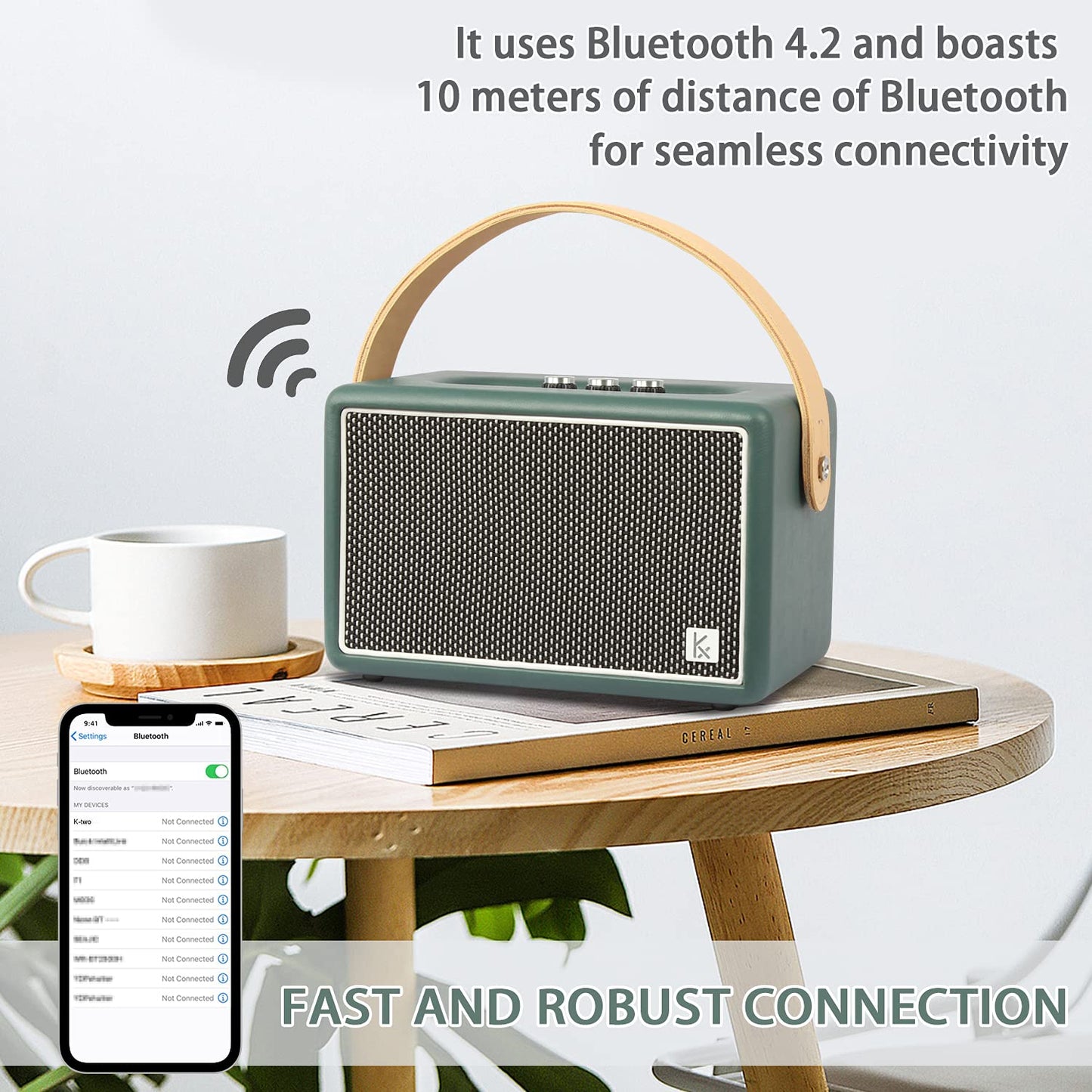 KONEX Bluetooth Speaker, Vintage Bluetooth Speaker, Portable Bluetooth Speaker, Equipped with Bluetooth 5.1, Home Bluetooth Speaker, 20H Long