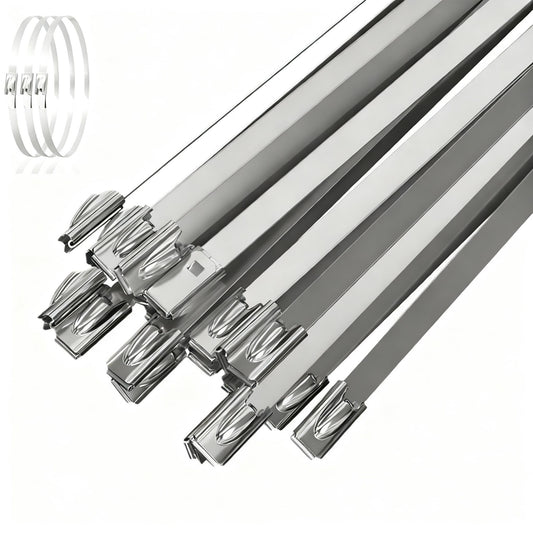 Xsourcer Metal Cable Zip Ties,100Pcs 270lbs Stainless Steel Zipties, 24 Inch Tensile Strength 304 Steel Wire Ties, Multi-Purpose Self-Locking Metal