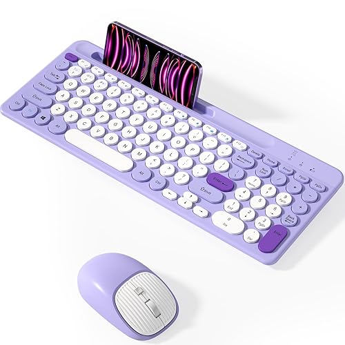 Bluetooth Keyboard and Mouse Wireless, Multi-Device Rechargeable Keyboard and Mouse Combo with Phone Holder (Bluetooth 5.0+3.0+2.4GHz) Quiet Ergonomic