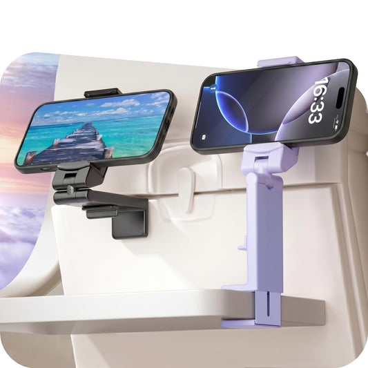 Perilogics Airplane Phone Holder Mount Universal in Flight Hands Free Viewing with Multi-Directional Dual 360 Degree Rotation (Black/Lavender)