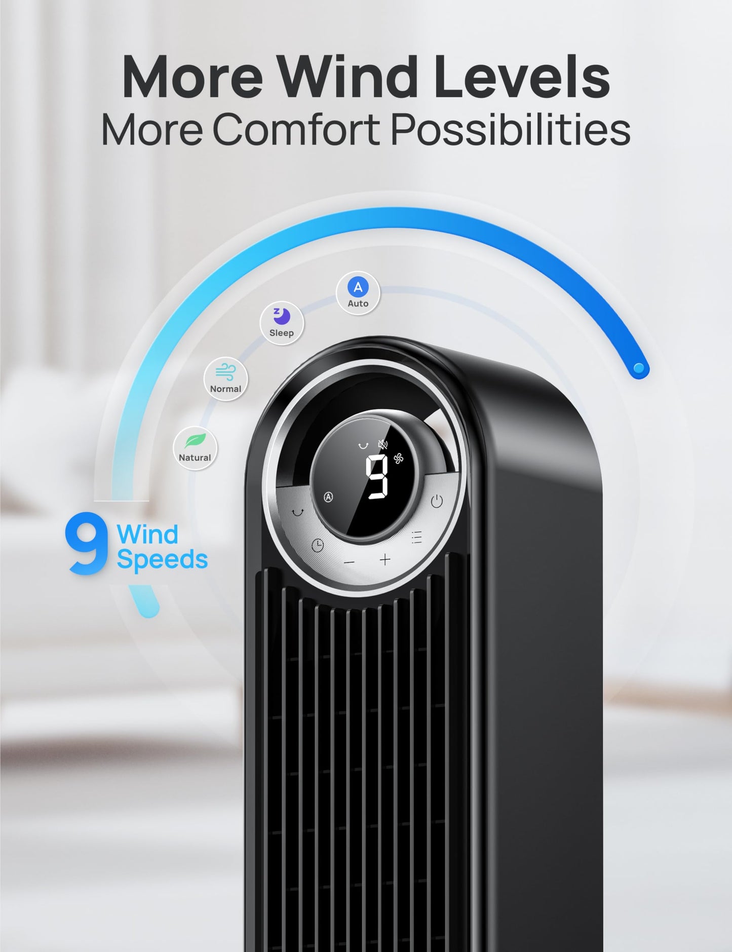 DREO Tower Fan for Bedroom, Upgraded DC 28ft/s Velocity, 9 Speeds