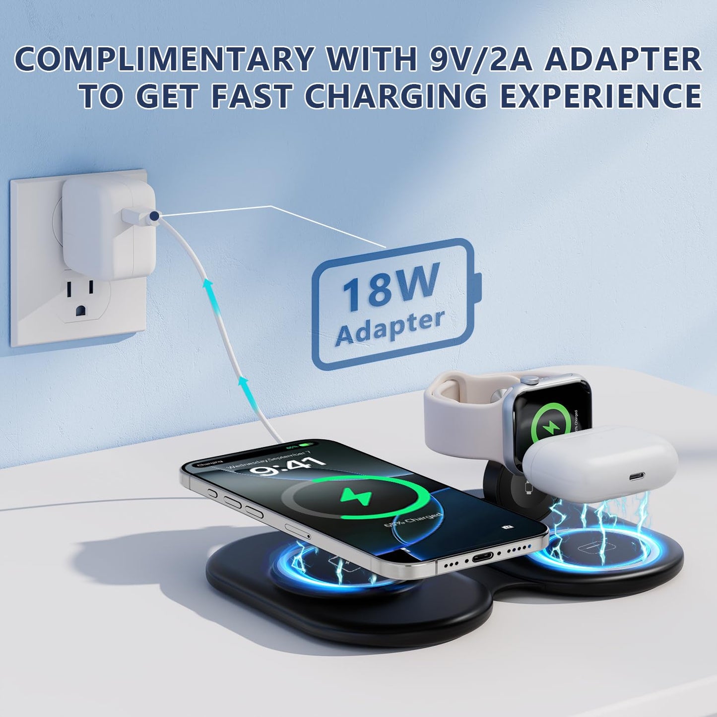 2026 Traveling Portable Wireless Mag-Safe Fast Charging Station,Magnetic 3 in 1 Charger for iPhone 17 16 15 14 13 12 Pro Max Plus,Apple Watch Series
