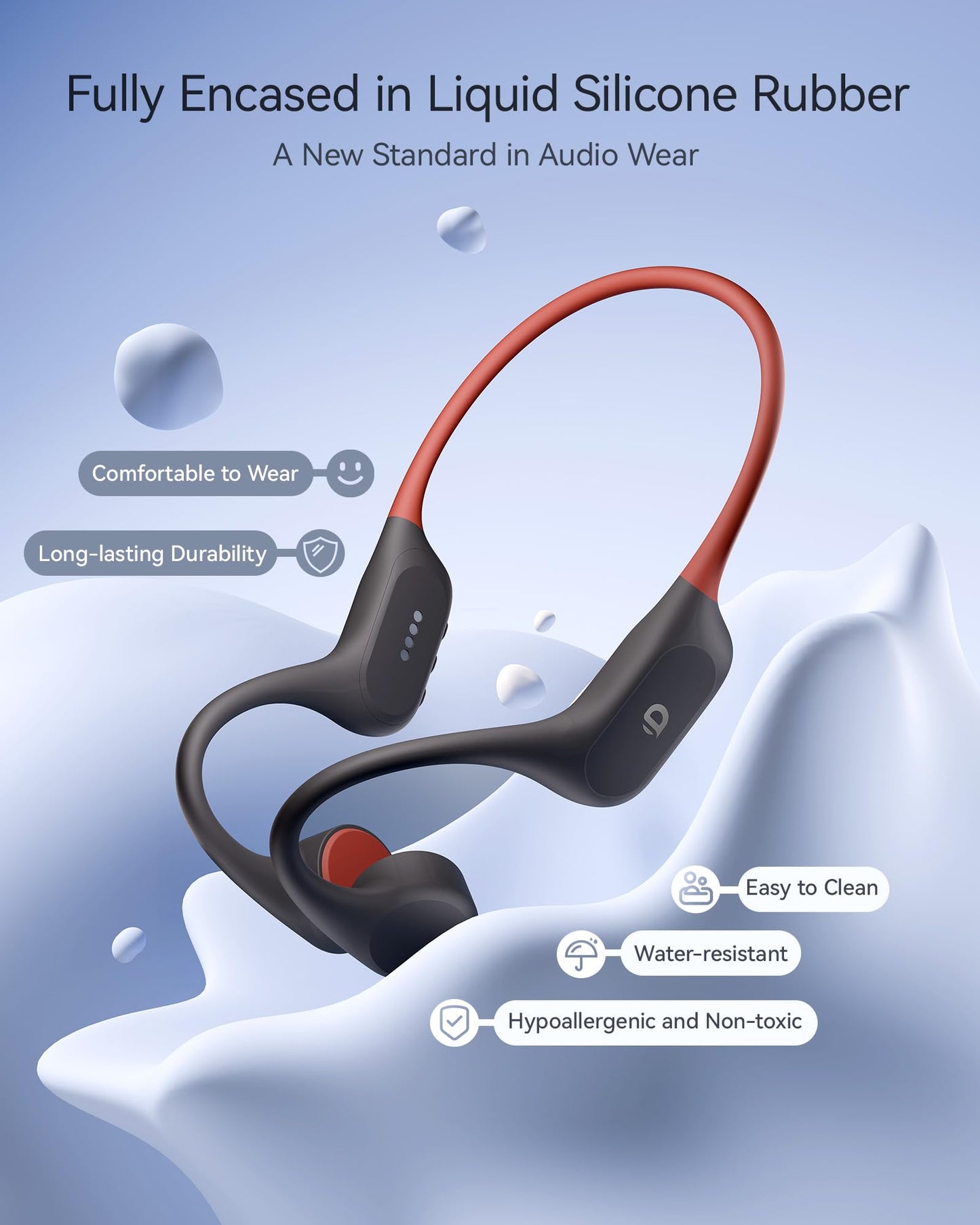 DEMICEA Open Ear Sport Headphones, Soft Silicone Wireless Bone Conduction Earphones, Powerful Bass, 10H Lasting, Multipoint Capable, Quick Charge…