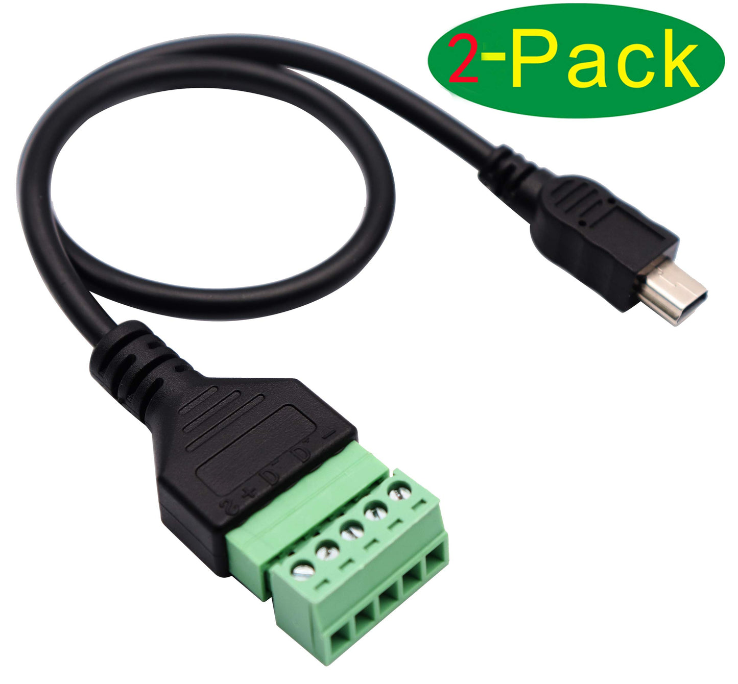 zdyCGTime Mini USB 2.0 Male to 5-Pin Female Screw Terminal Connector, Black, 2 Pack