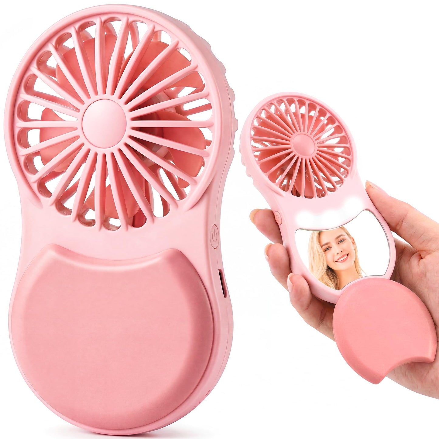 MOHADU Makeup Fan with Mirror LED Light Desktop Support Lightweight Fan