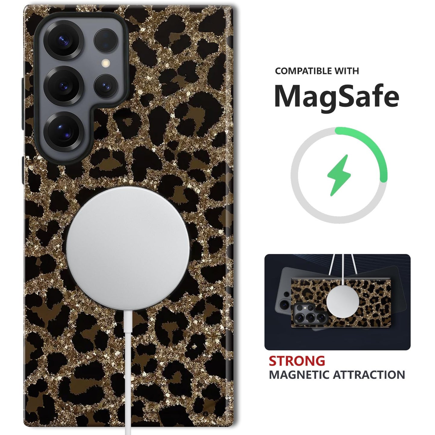 ZHUXUXITT Magnetic Case for Samsung Galaxy S25/24,Cheetah Leopard Print Case [Compatible with Magsafe] Design,Dual Layer Soft TPU Hard PC Bumper Phone