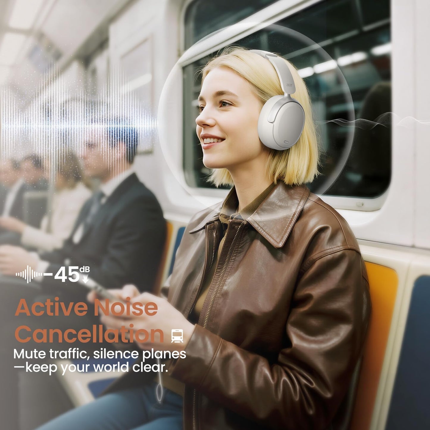 acer OHR516 Wireless Over Ear Headphones with Active Noise Cancellation, 60H Playtime Bluetooth 5.4, 40mm Drivers, Dual Device Pairing, Comfortable…
