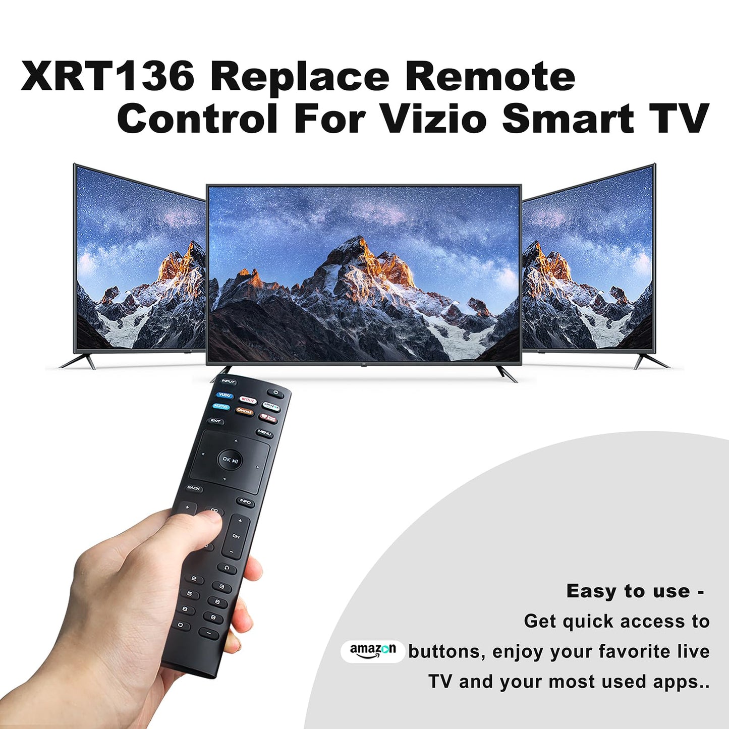 XRT136 Remote For Vizio TV - Effortless Control Various For Vizio TV Models D24f-F1 D32f-F1 D43f-F1 D50f-F1 E80-E3 M437-G0 M507-G1 M656-G4 PQ65-F1