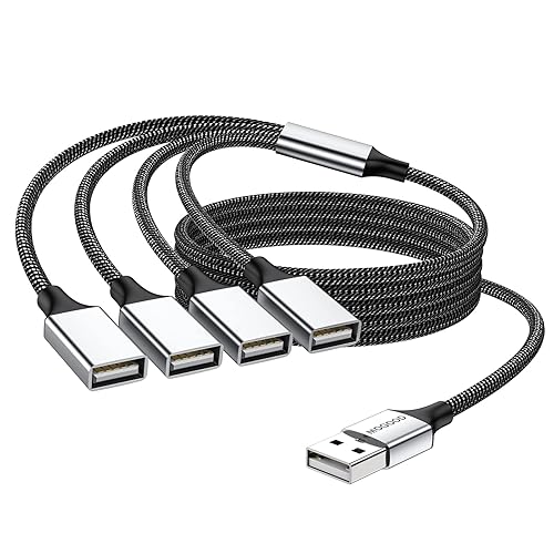 MOGOOD 4 in 1 USB Splitter Cable, USB to 4 USB Adapter, USB Power Splitter for Data Charging, PC, Mac, Car, Xbox One, PS4, PS5