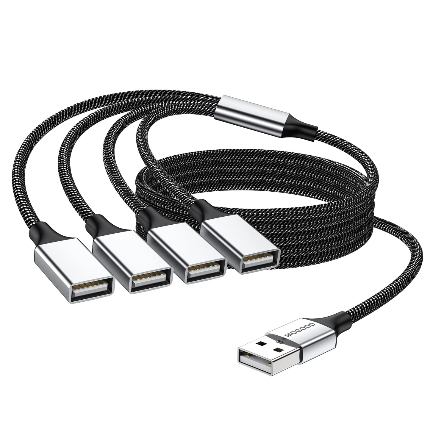 MOGOOD 4 in 1 USB Splitter Cable, USB to 4 USB Adapter, USB Power Splitter for Data Charging, PC, Mac, Car, Xbox One, PS4, PS5