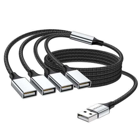 MOGOOD 4 in 1 USB Splitter Cable, USB to 4 USB Adapter, USB Power Splitter for Data Charging, PC, Mac, Car, Xbox One, PS4, PS5