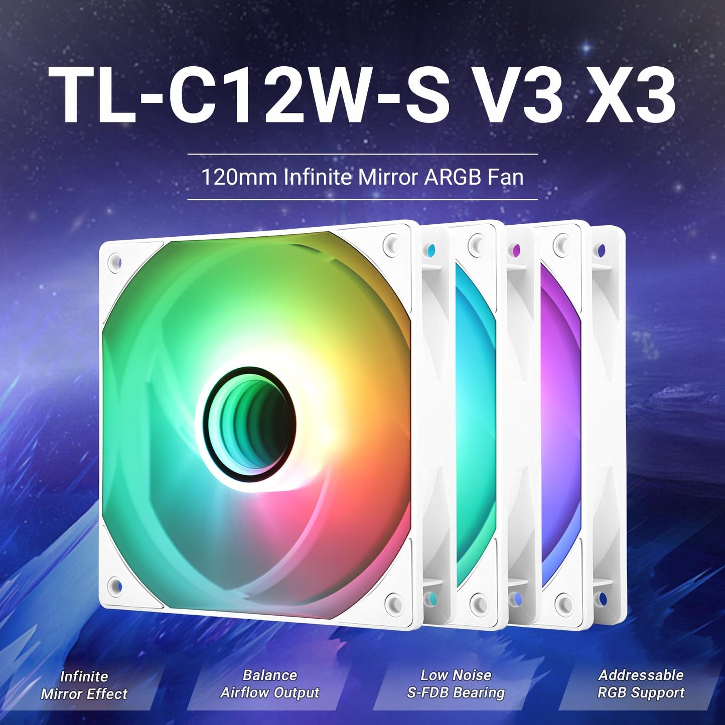 Thermalright TL-C12W-S V3 CPU Fan 120mm Case Cooler Fan ARGB, 4pin PWM Connector Silent Computer Fan with S-FDB Bearing,Desktop Cooling Fan has ARGB