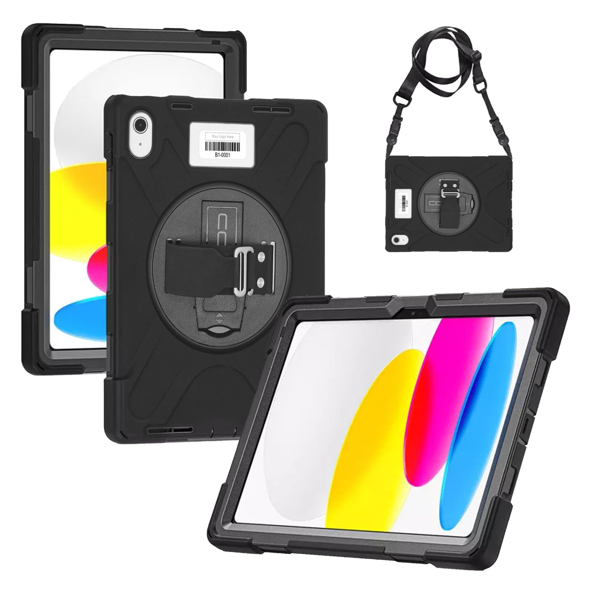 CODi Rugged iPad 11" A16 / iPad 10.9" 10th Generation Case, Asset Tag Window, Drop-Test Protective Tablet Cover with Rotating Kickstand, Silicone Hand