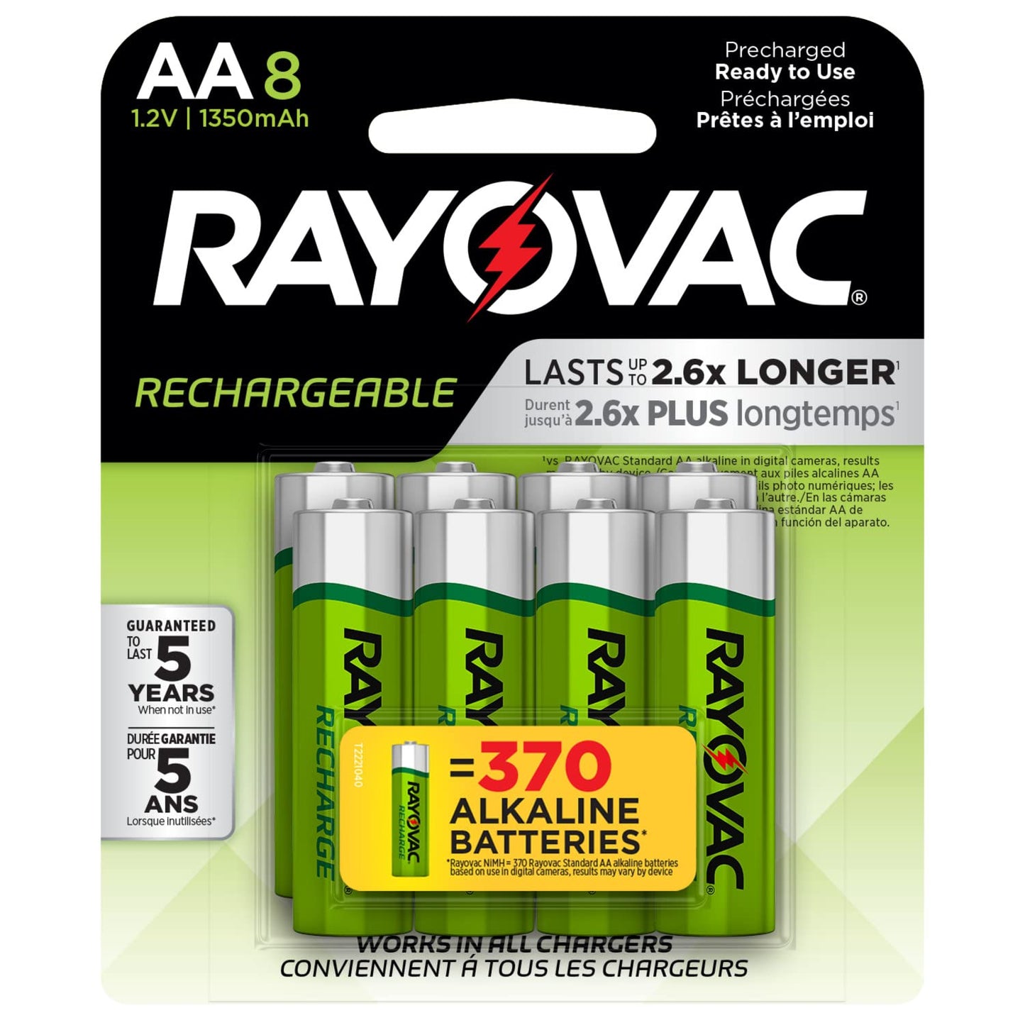 Rayovac Rechargeable AA Batteries (8 Pack), NiMH Double A Rechargeable Batteries