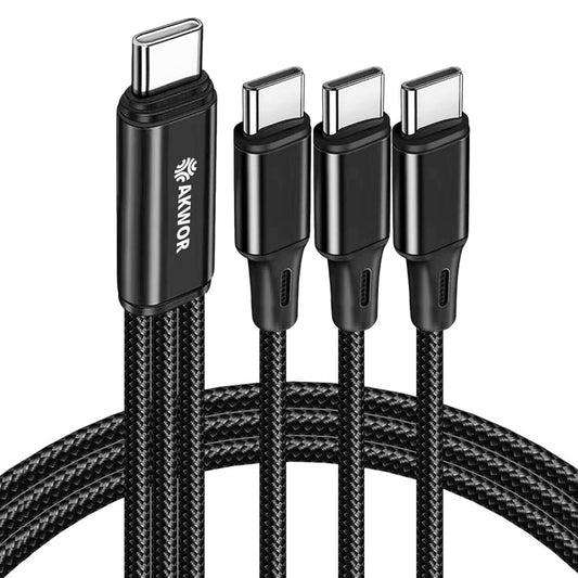 USB C Multi Charging Cable 3 in 1, 60W USB C Cable with 3 Separate 4FT Type -C Branches Nylon Braided, Type C Charger Cord Fast Charging for Apple