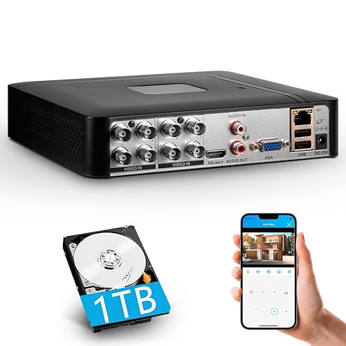 Fuers H.265+ 8CH Security DVR Recorder for Home Security Camera System,dvr 8 Channel for HD-CVBS/TVI/CVI/XVI/AHD/IP Analog Security Camera,24/7