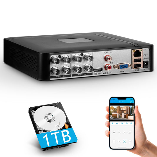Fuers H.265+ 8CH Security DVR Recorder for Home Security Camera System,dvr 8 Channel for HD-CVBS/TVI/CVI/XVI/AHD/IP Analog Security Camera,24/7