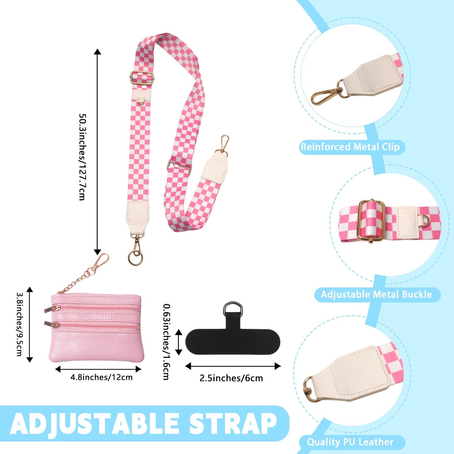 Jusen Clip and Go Strap for Phone with Wallet Crossbody,Adjustable Crossbody Cell Belt,Neck Shoulder Lanyard for Women (Pink)