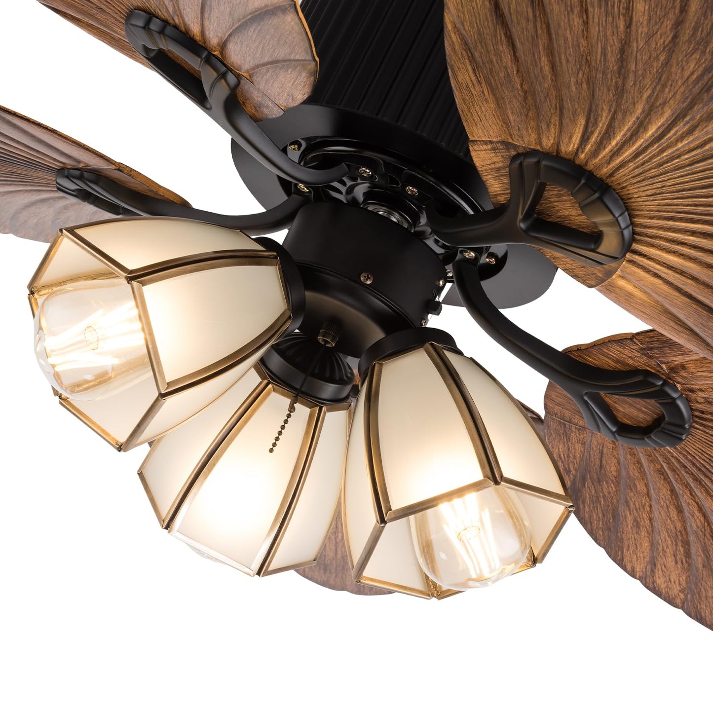 AngelcityCC 52 Inch Ceiling Fan Tropical Light with Remote Control Chandelier Drawstring Switch and Palm Leaf Blade (Bronze) 110V