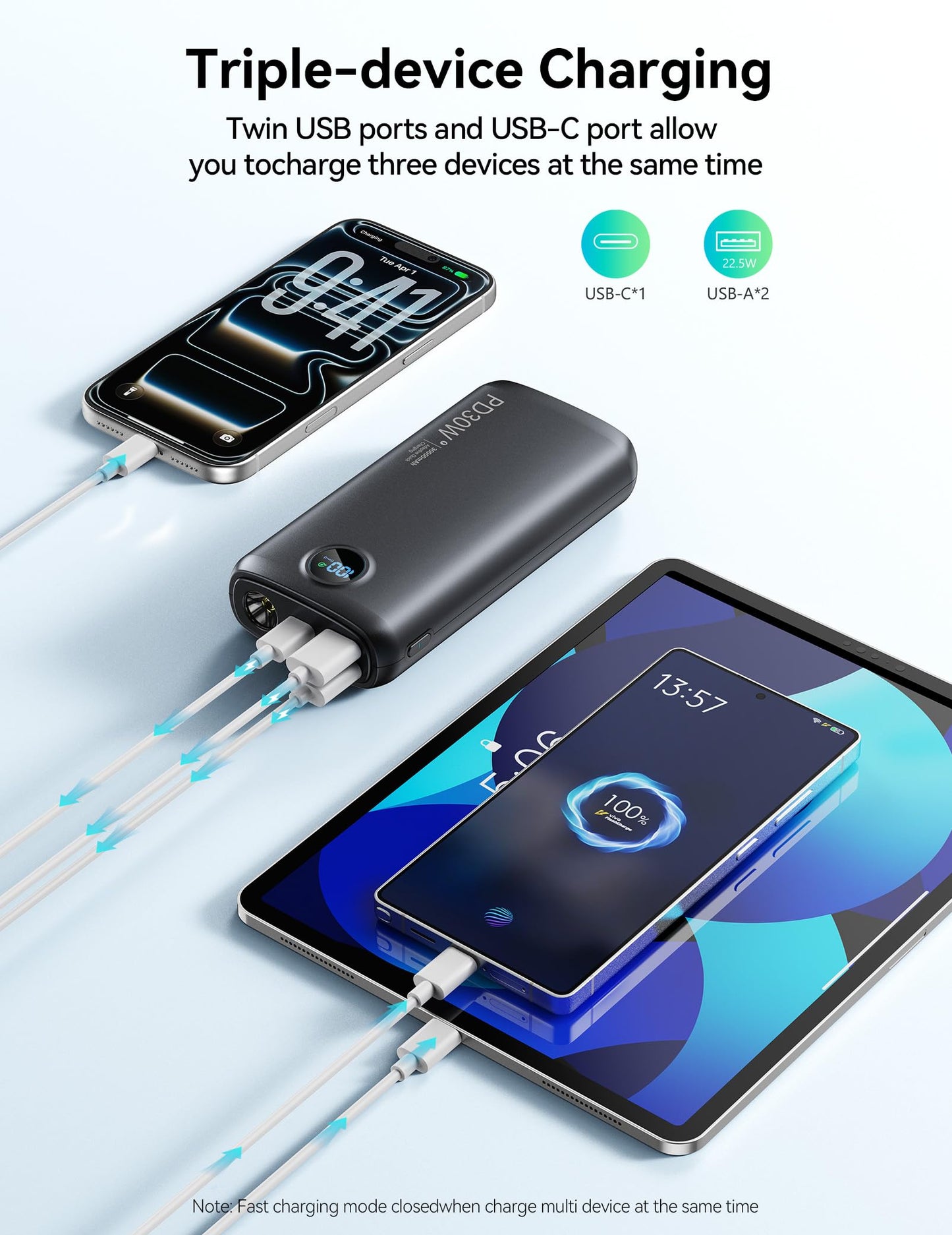 DIAMUAR Portable Charger 30000mAh, 30W USB C Fast Charging, 3W Flashlight