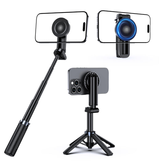 UBeesize Magnetic Mini Selfie Stick Tripod with Rechargeable Remote, Pocket Tripod for iPhone/Android, Compact Travel Stand for TikTok, YouTube, Live