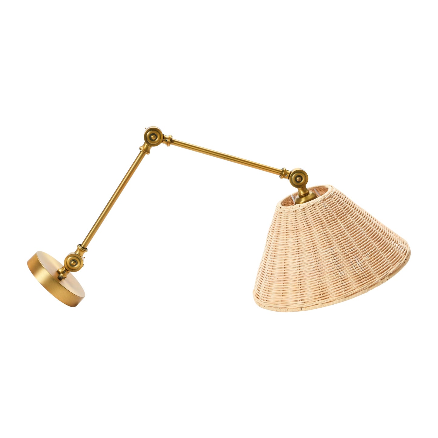 Creative Co-Op Coastal Adjustable Wall Sconce with Neutral Beige Rattan Shades, Antique Metal Brass Finish