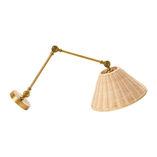 Creative Co-Op Coastal Adjustable Wall Sconce with Neutral Beige Rattan Shades, Antique Metal Brass Finish