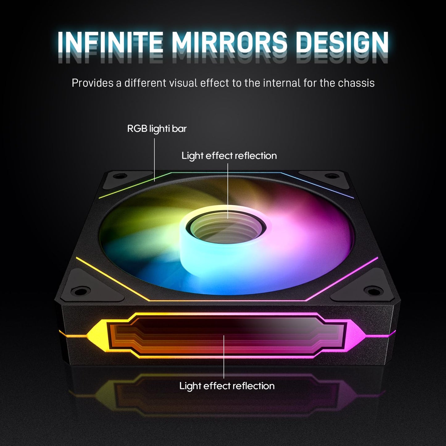 DARKROCK F120 3in1 120mm Infinite Mirror Design Case Fans with 24 LED Lights PWM Control & ARGB Effect, Hydraulic HDB Bearing for Low-Noise Operation