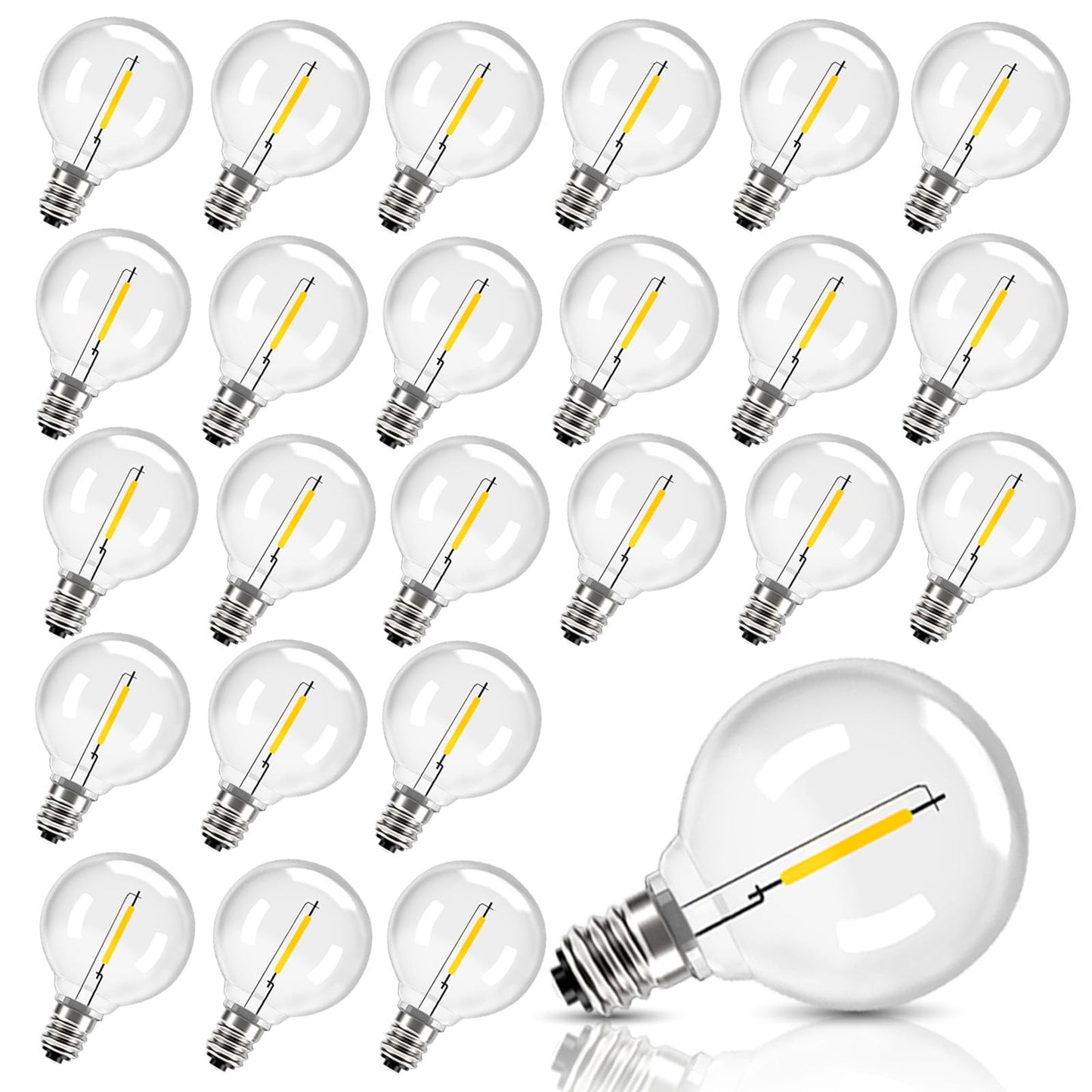 WHOLESEASON 25Pack G40 Led Replacement Bulbs, E12/C7 Candelabra Base