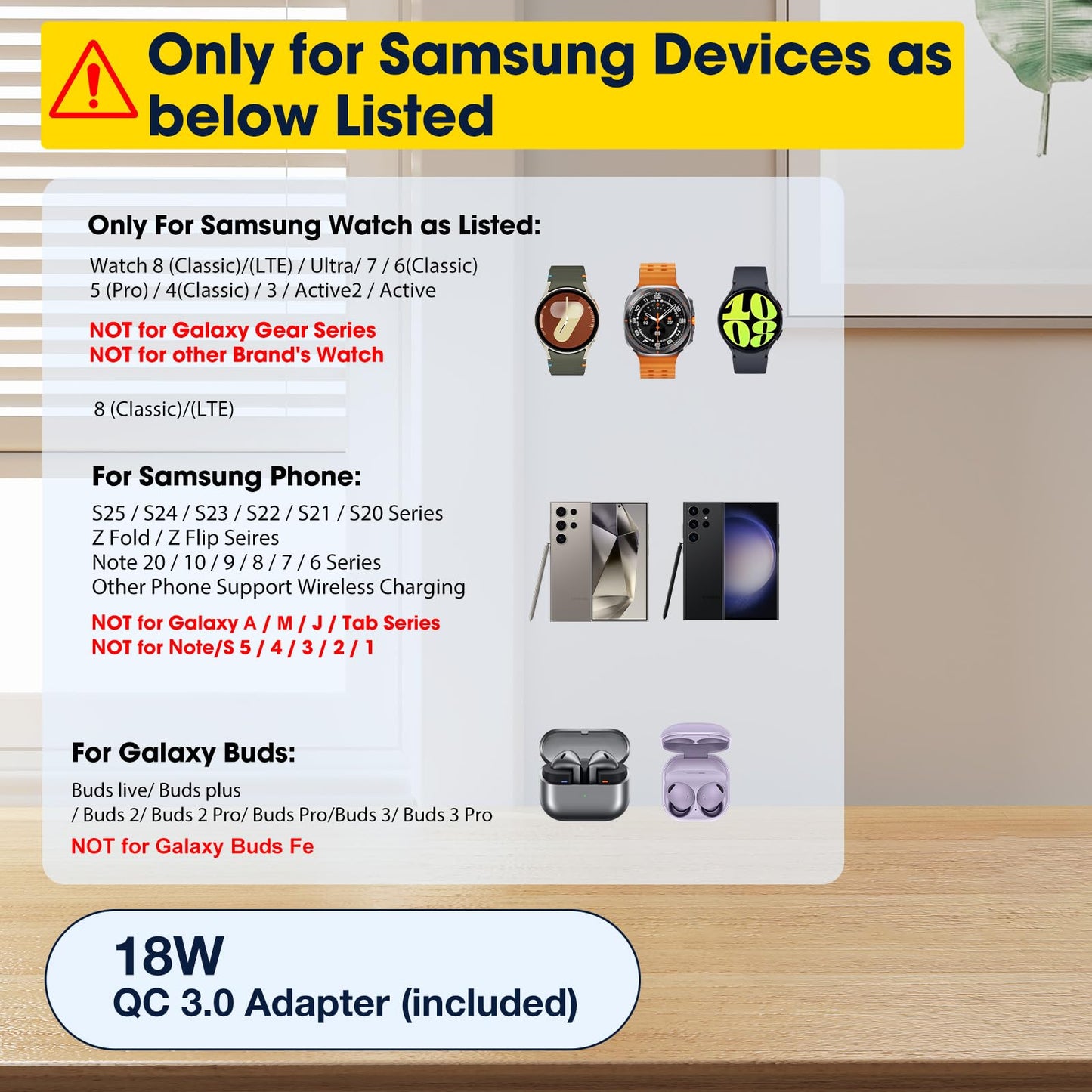 Wireless Charger for Samsung/Android, 6 in 1 Phone Nightstand Charging Station Charger with Alarm Clock/Night Light for Samsung S25/S24/S23