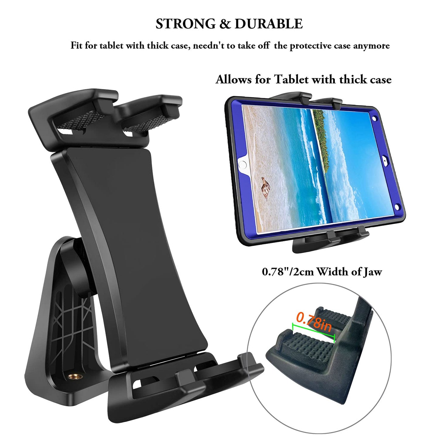 IPad Tripod Mount Adapter 360 Degree Rotatable Universal Tablet Clamp Holder for iPad Pro 12.9 11 10.5, iPad Air Mini, Surface Tab, Galaxy Tab and 3.5