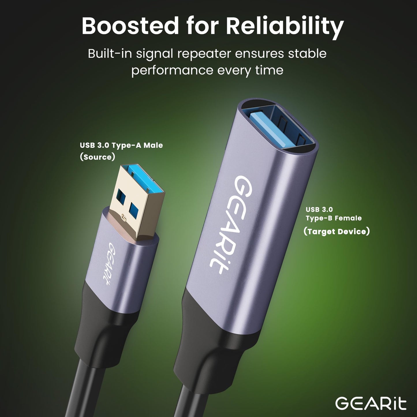 GEARit USB 3.0 Active Extension Cable (30 Feet) A-Male to A-Female USB Repeater with Signal Booster for Oculus Rift, Quest Link, Xbox 360 Kinect