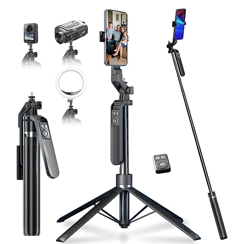 70" Tripod for Phone, Portable All in One Extendable Cell Phone Tripod Stand, Tall Travel Tripods for Recording Video Selfies Photo, with Wireless
