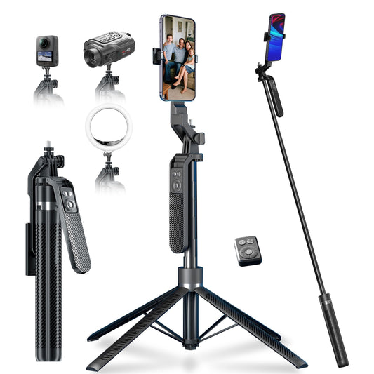 70" Tripod for Phone, Portable All in One Extendable Cell Phone Tripod Stand, Tall Travel Tripods for Recording Video Selfies Photo, with Wireless
