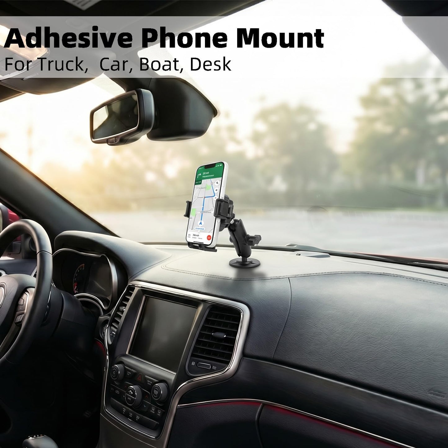 FPN Dashboard Phone Holder for Car, Truck, Boat - Vibration Dampener [Camera Friendly] [1s Lock & Release] [Aluminum Medium Arm], Flex Adhesive 1"
