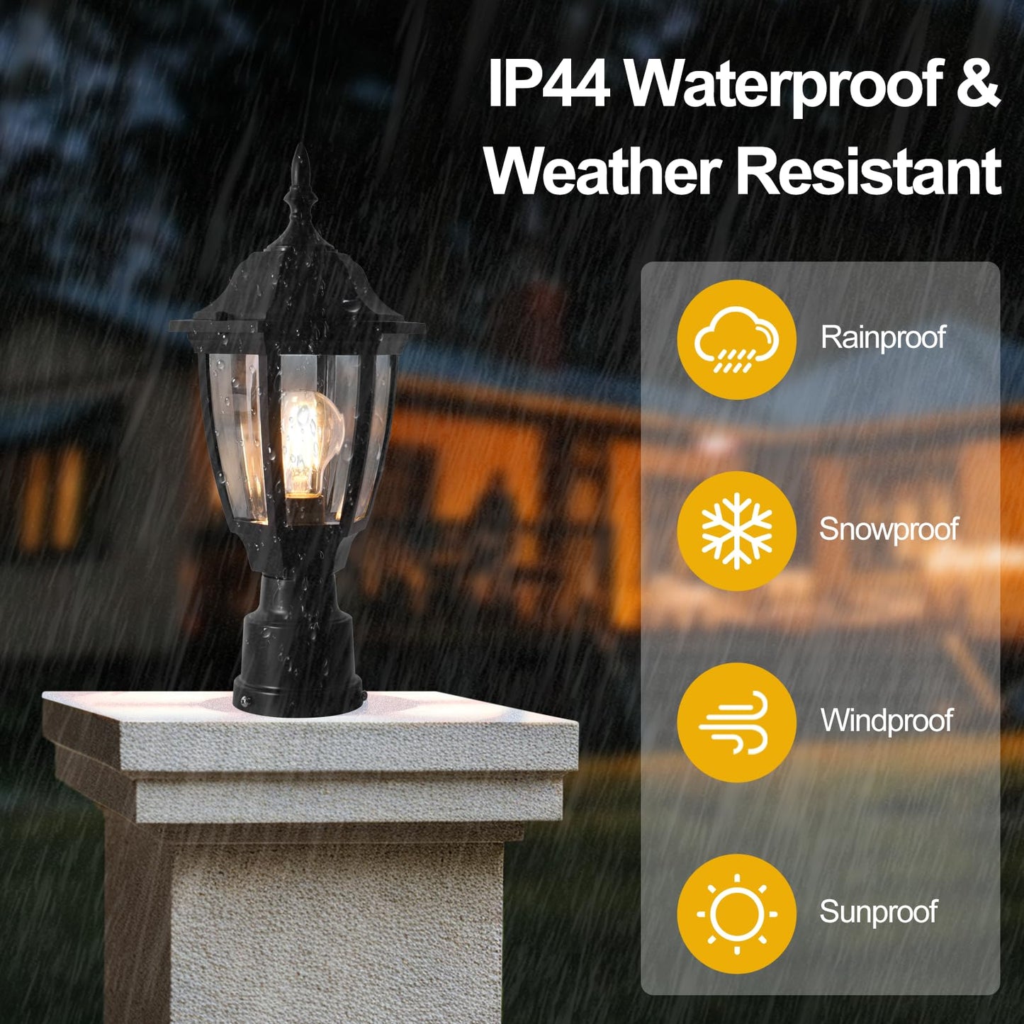 FUDESY Outdoor Post Lights, Electric Exterior Lamp Post Light Fixture with Pier Mount Base, LED Bulb Included, Anti Corrosion Black Plastic Materials