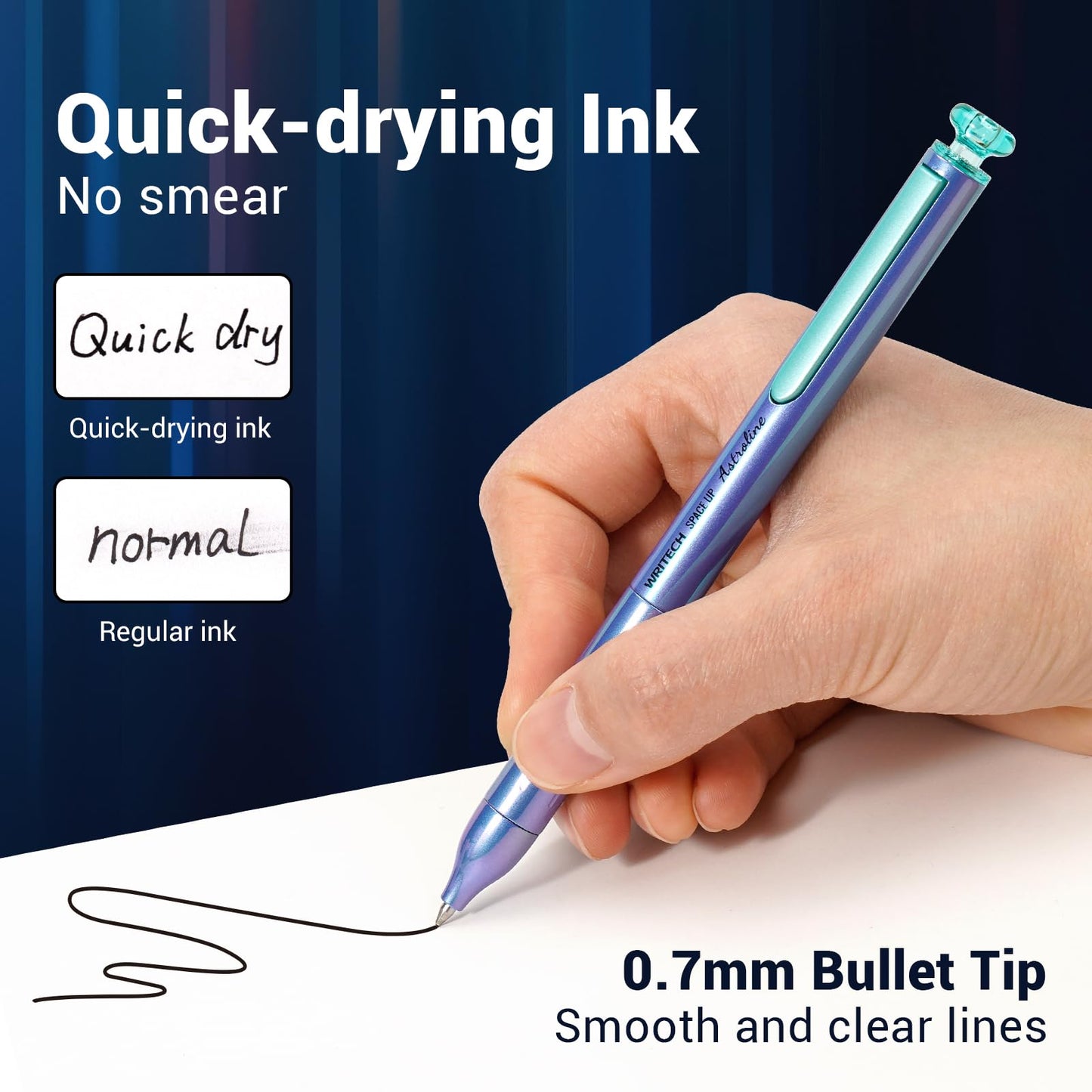 WRITECH Gel Pens Black Ink: Sleek Metal Barrel Pen Fine Point 0.7mm Retractable 3ct No Smear Quick Dry Smooth Writing Silent Clicker Space Up