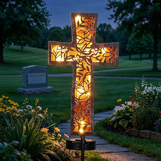 Solar Cross Garden Stake Lights 38inch Metal Outdoor Waterproof Memorial Garden Decor 2 Lighting Modes Cemetery Decorations for Grave for Remembrance